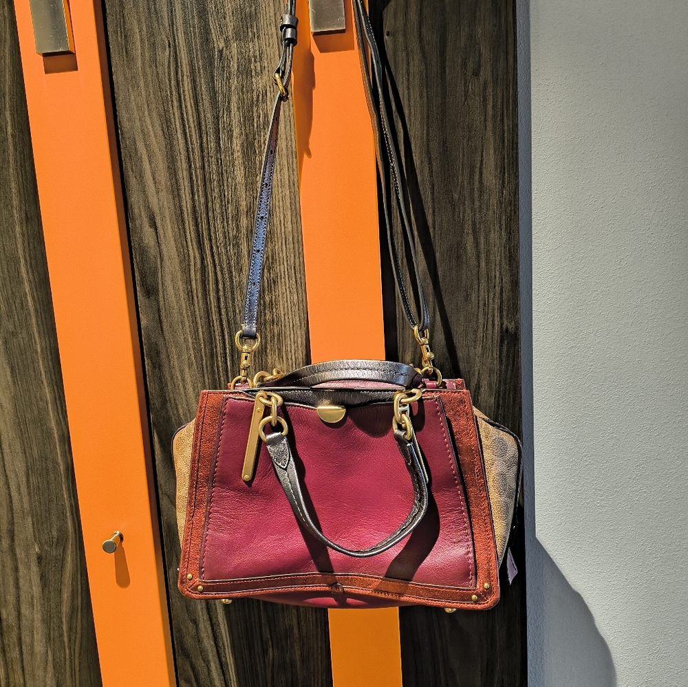 Coach Burgundy Crossbody Bag with Gold Hardware and Structured Shape